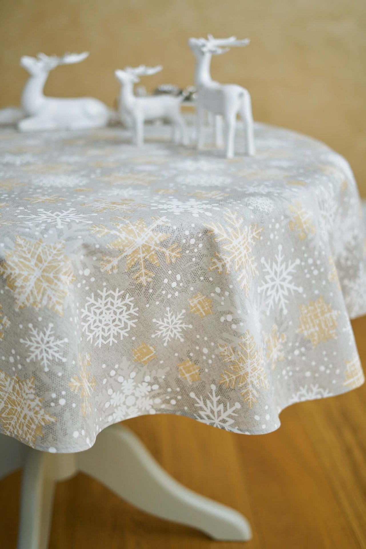Winter Motif Round Tablecloth – Festive &amp; Elegant Snowflake Design by Hortensias Home at www.brixbailey.com