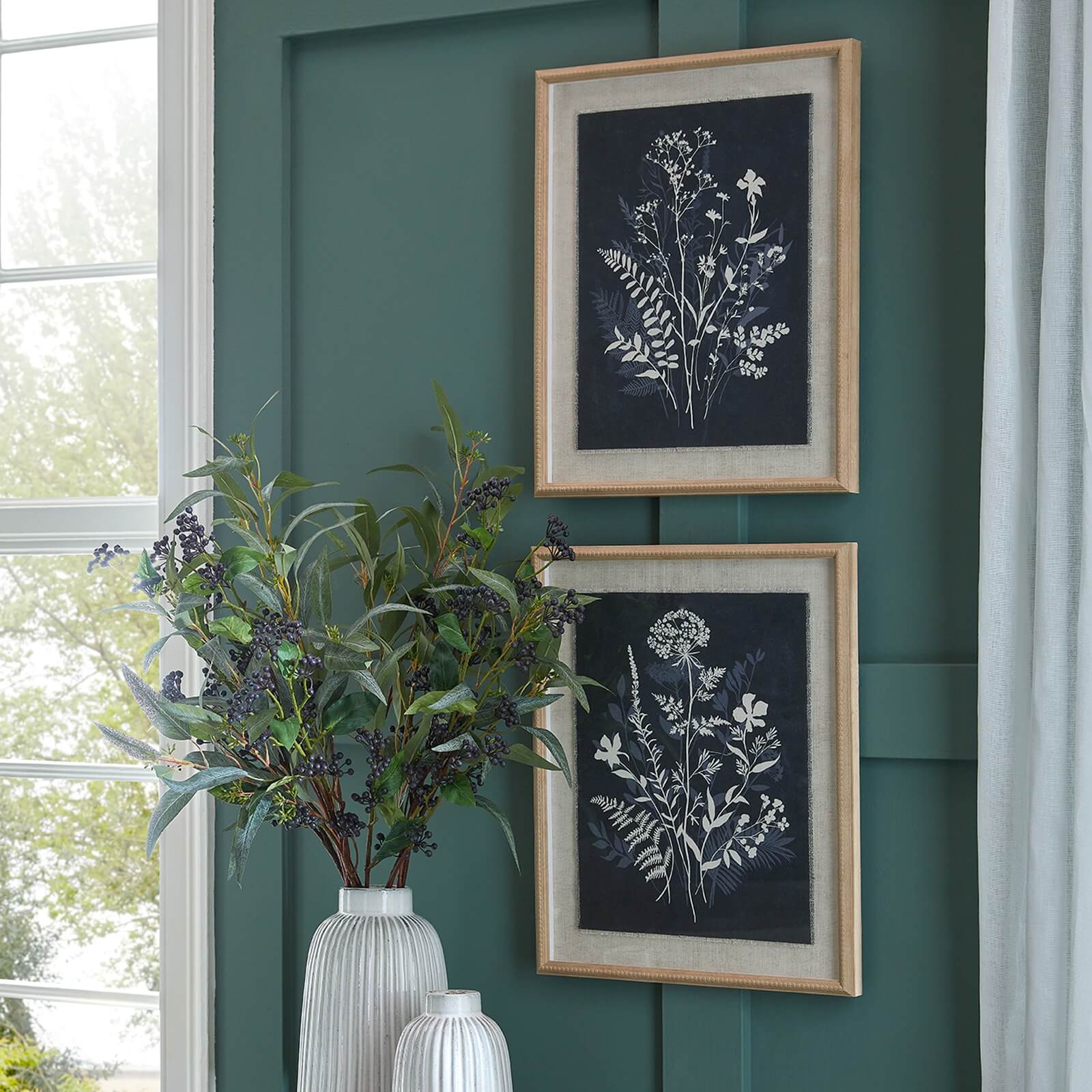 Botanical Grove Linen Art | Beaded Frame Flora &amp; Fauna
