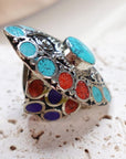Bohemian Turquoise Statement Ring – Multicoloured Inlay