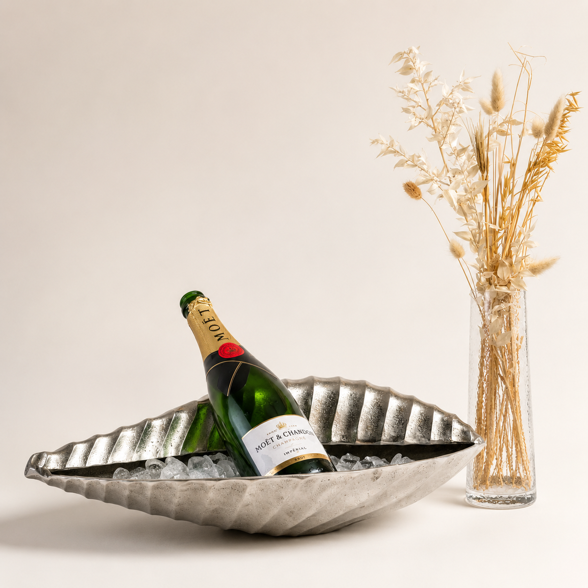 Clam Shell Champagne Ice Bucket &amp; Silver Wine Cooler Bowl