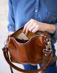 ROBIN Leather Handbag with Two Handles - Ginger Brown