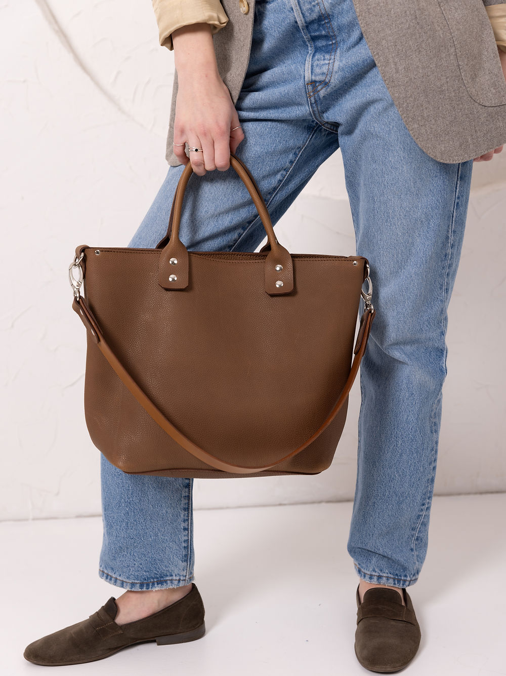 Cappuccino Leather Shoulder Handbag
