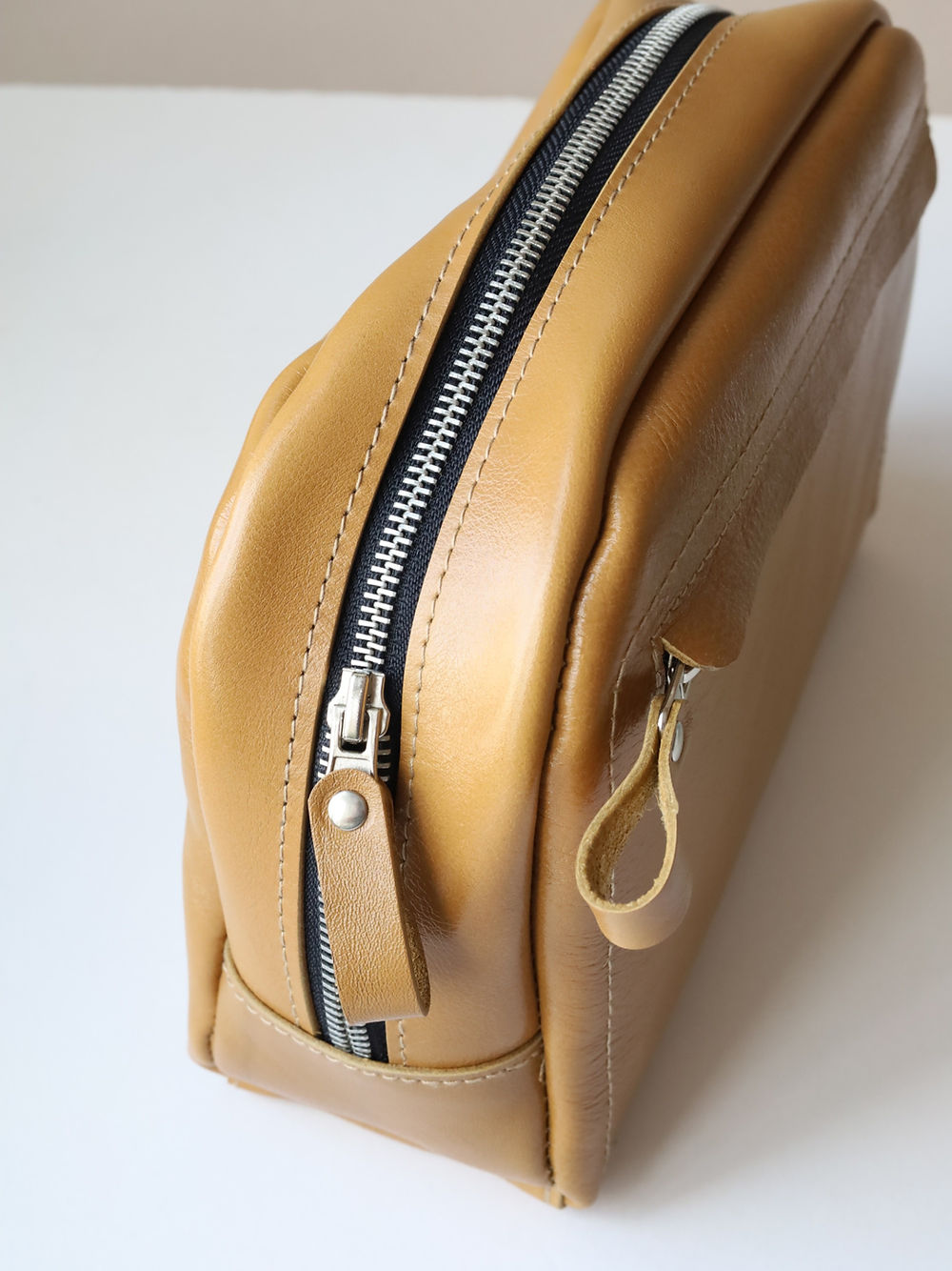 Mustard Leather Toiletry Travel Bag