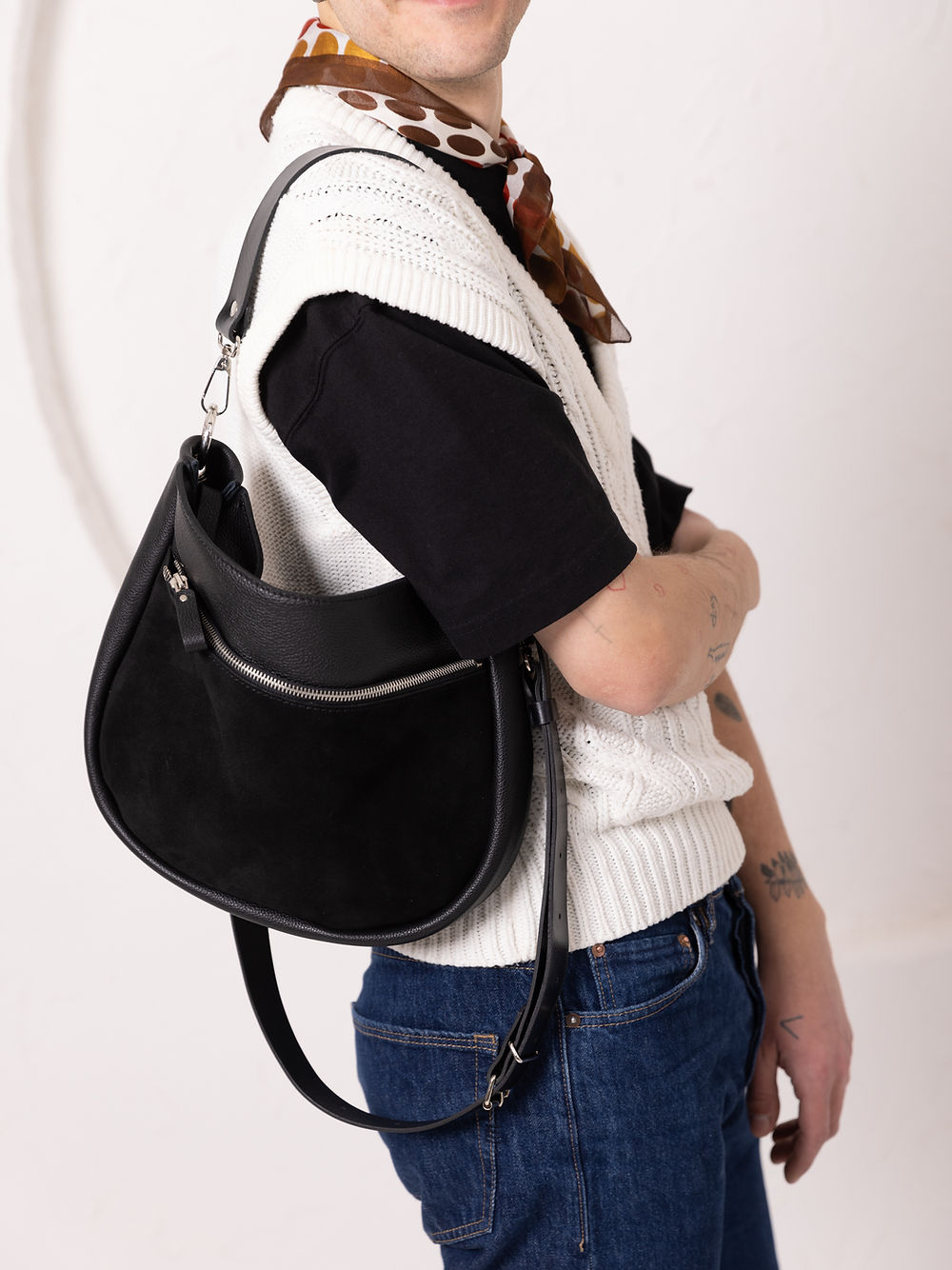 Handmade STELLA Black Leather & Suede Bag – Versatile & Elegant by TOKS VISOKS at www.brixbailey.com