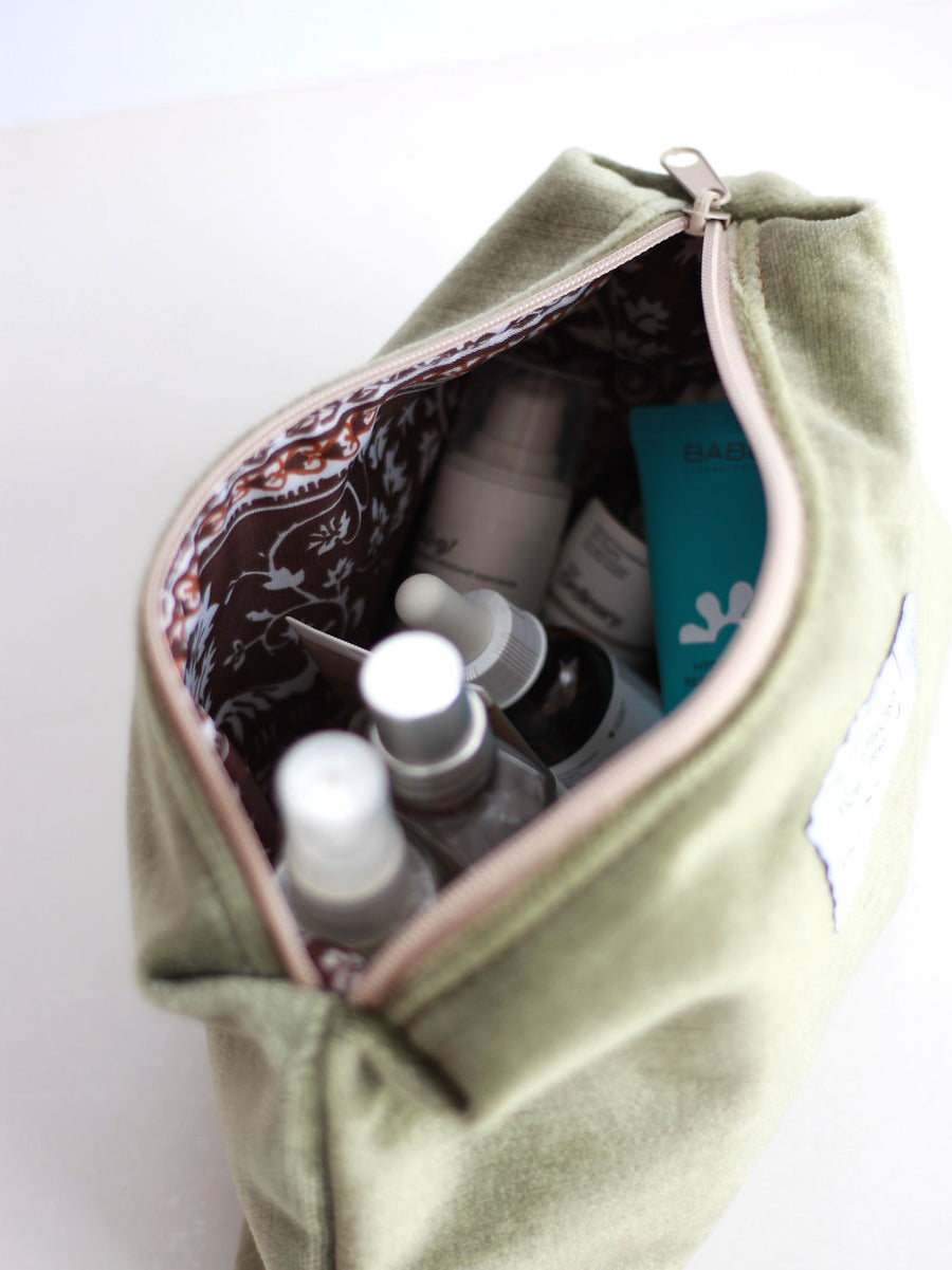 LORNA Makeup Bag - Olive Velvet