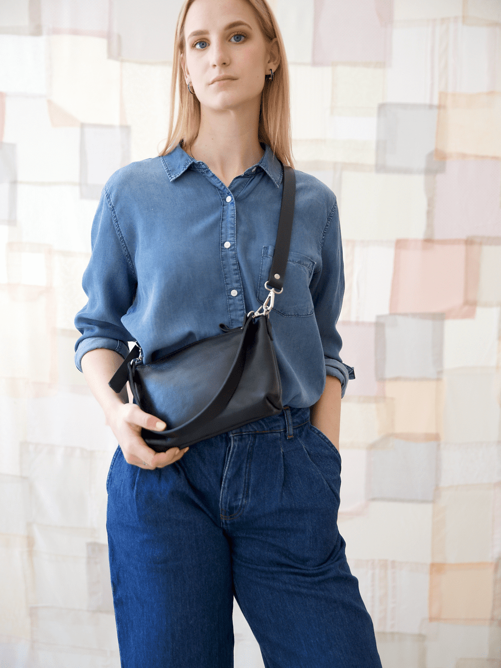 Black Leather Bag with Two Handles