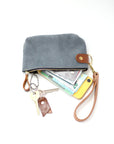 Grey Suede Unisex Pouch Wallet