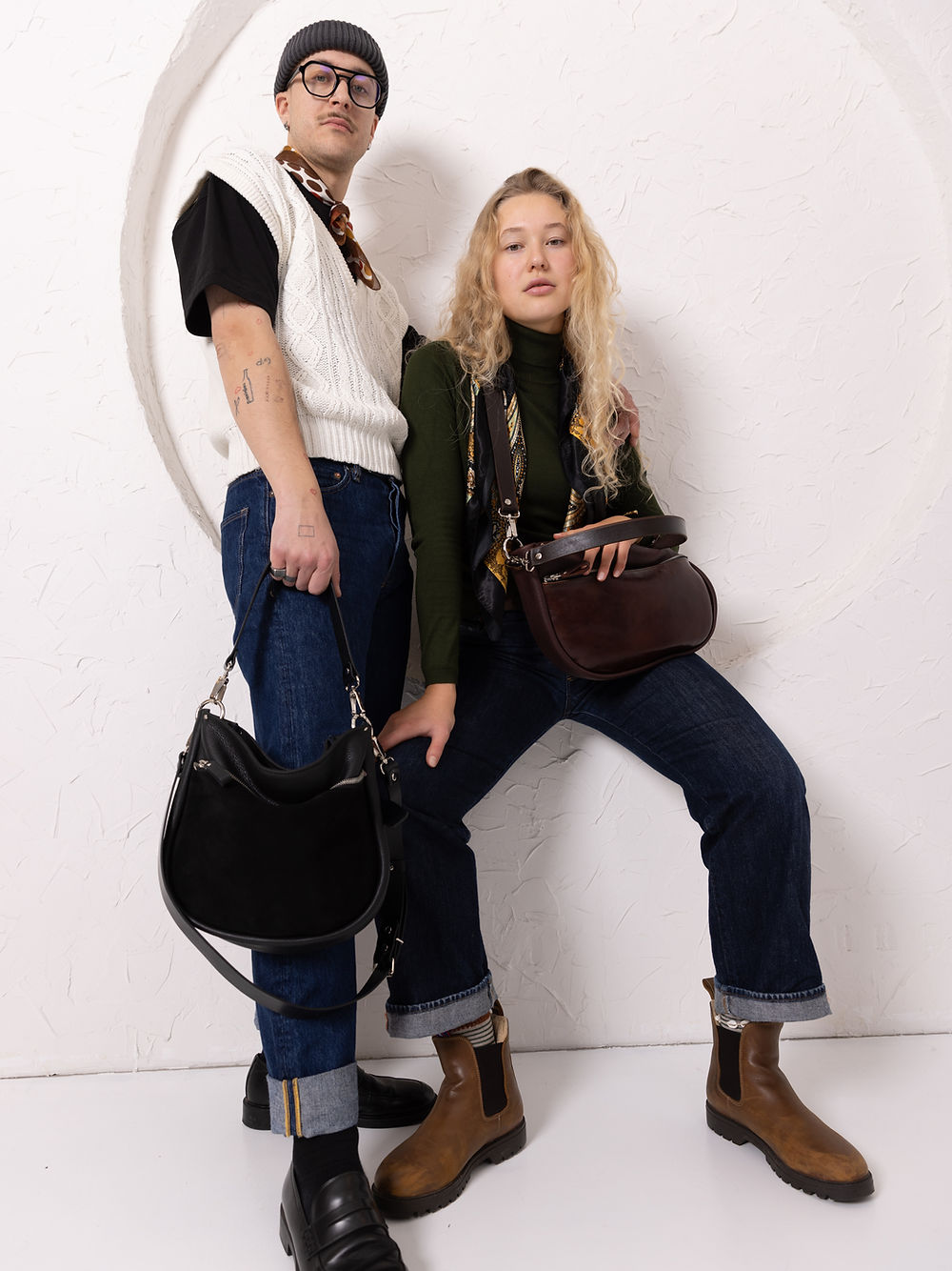 Brown and Cognac Leather Handbag