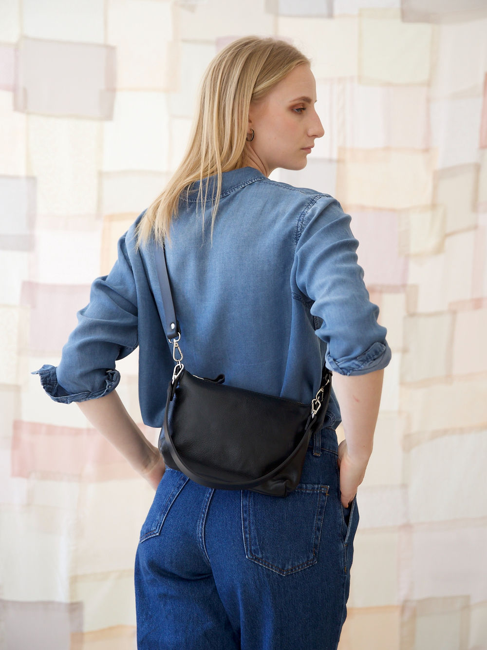 Black Leather Bag with Two Handles