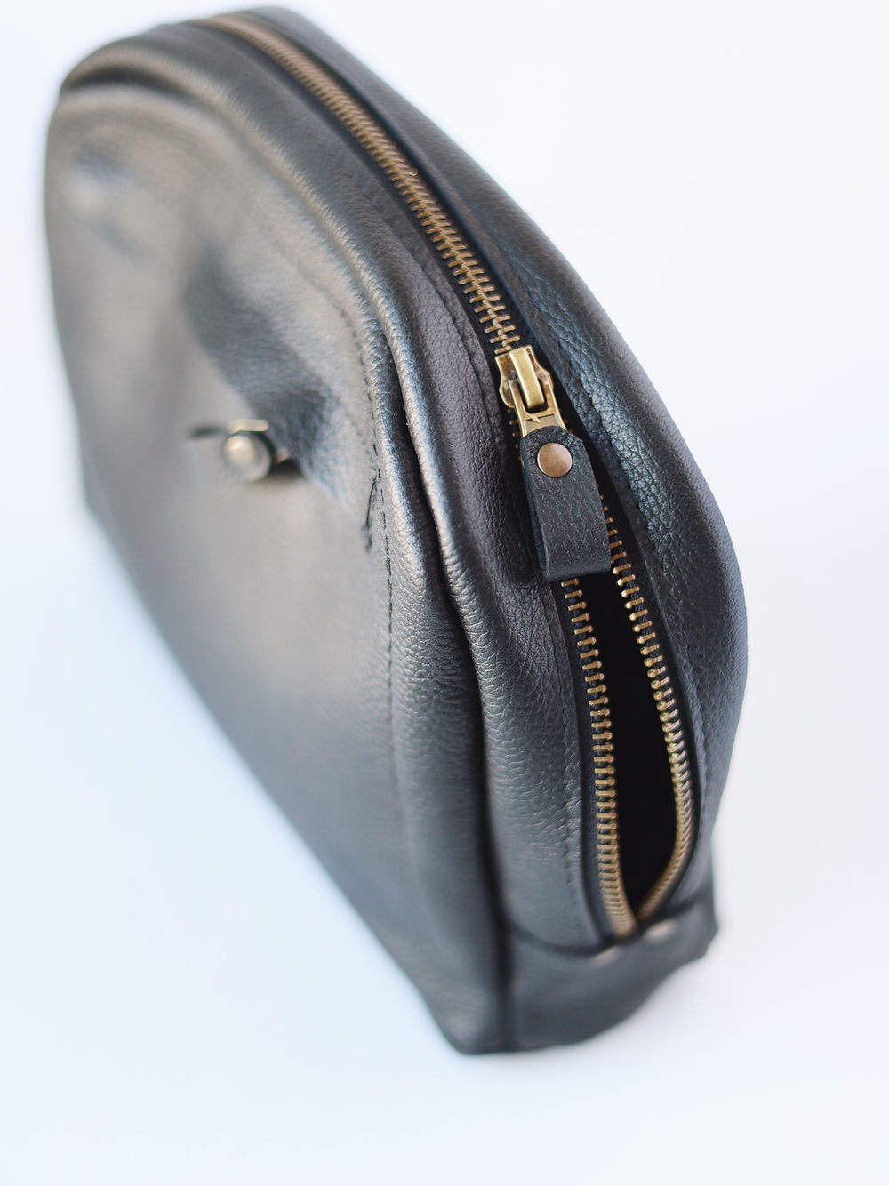 Black Leather Toiletry Travel Bag