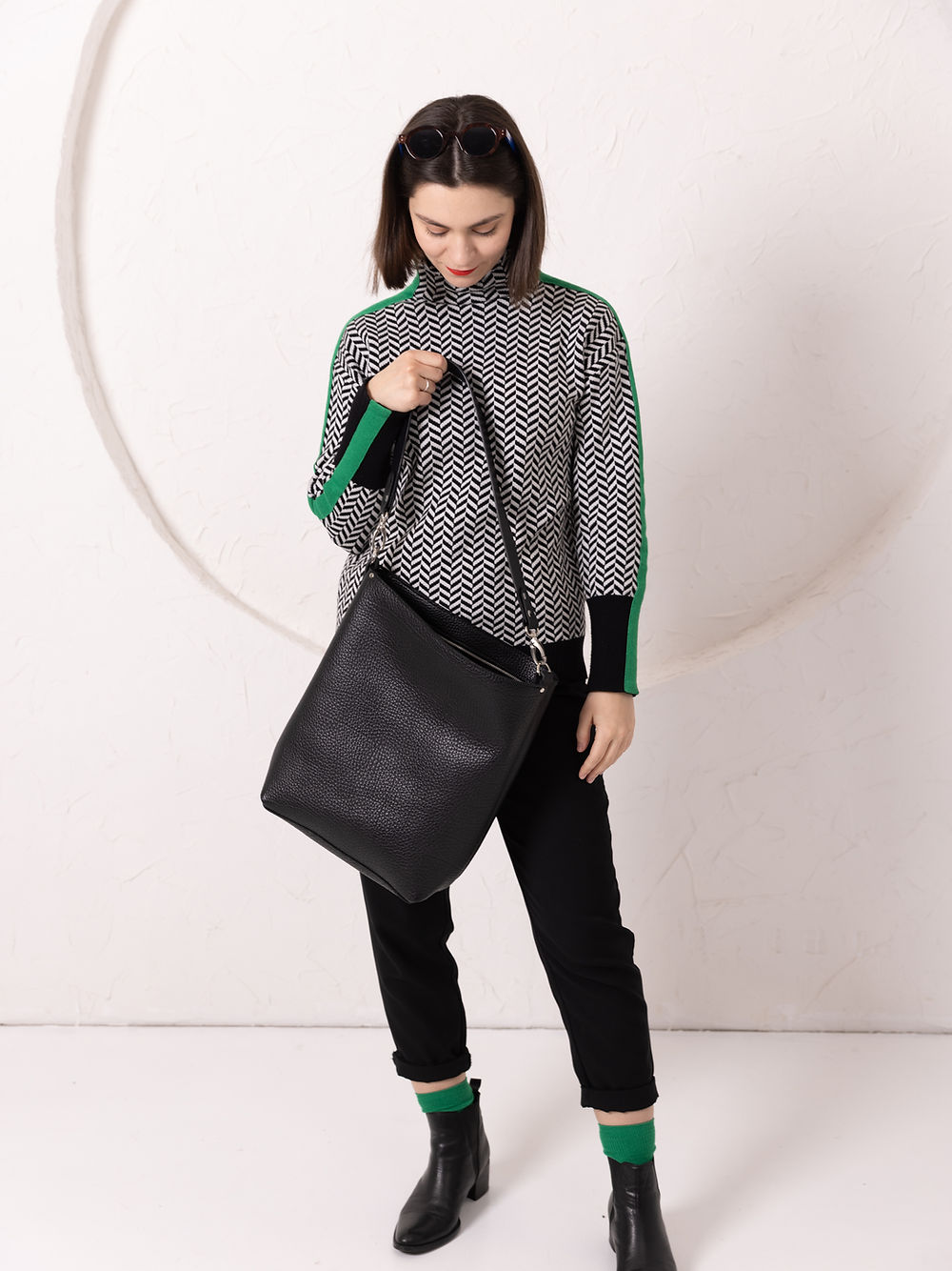 Black Leather Single Strap Tote Bag