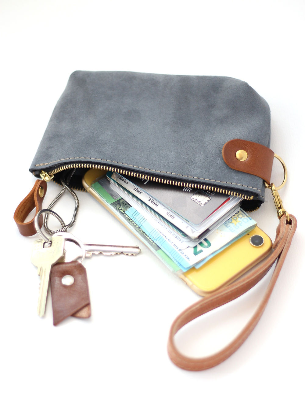 Grey Suede Unisex Pouch Wallet