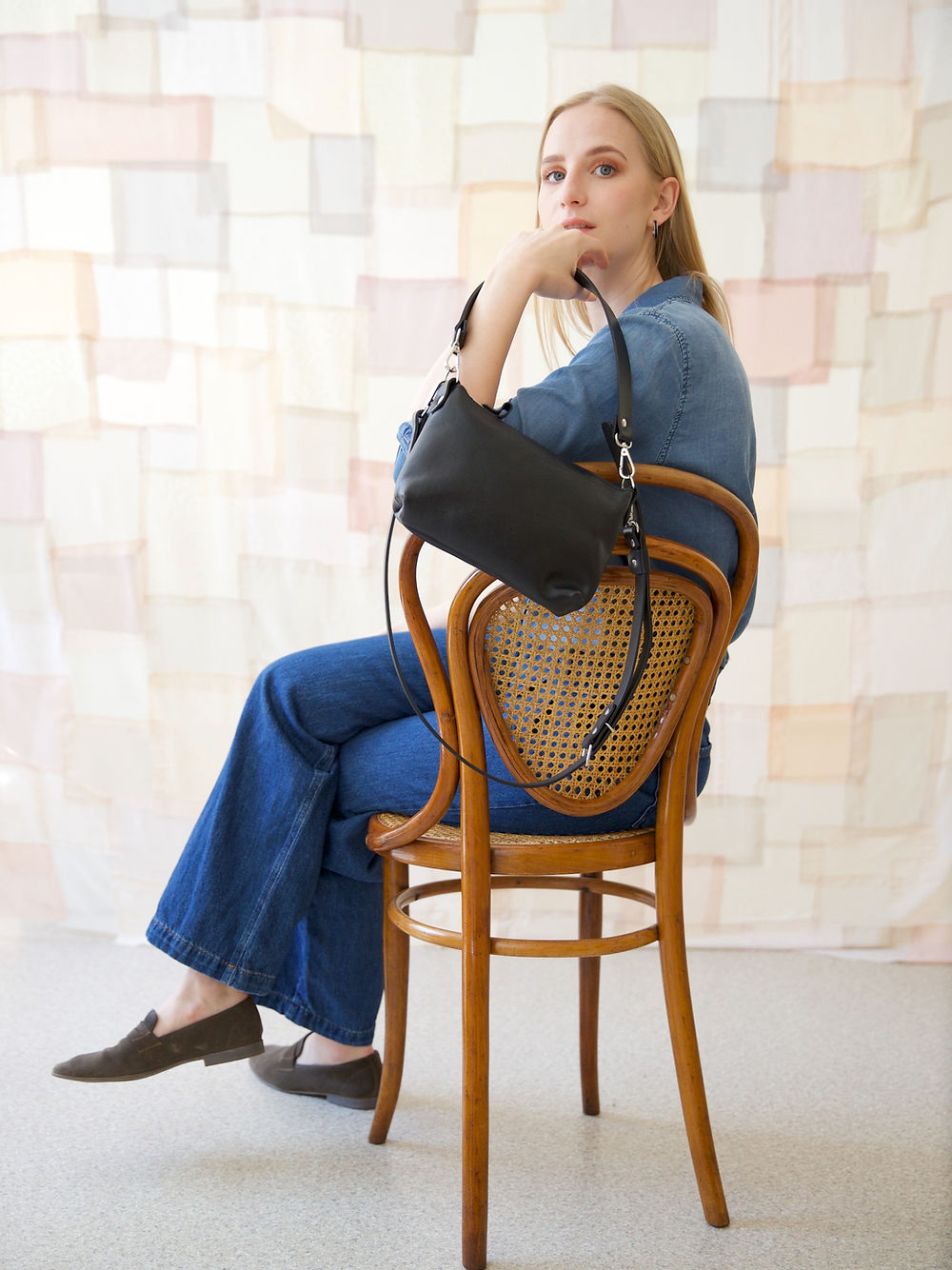 Black Leather Bag with Two Handles