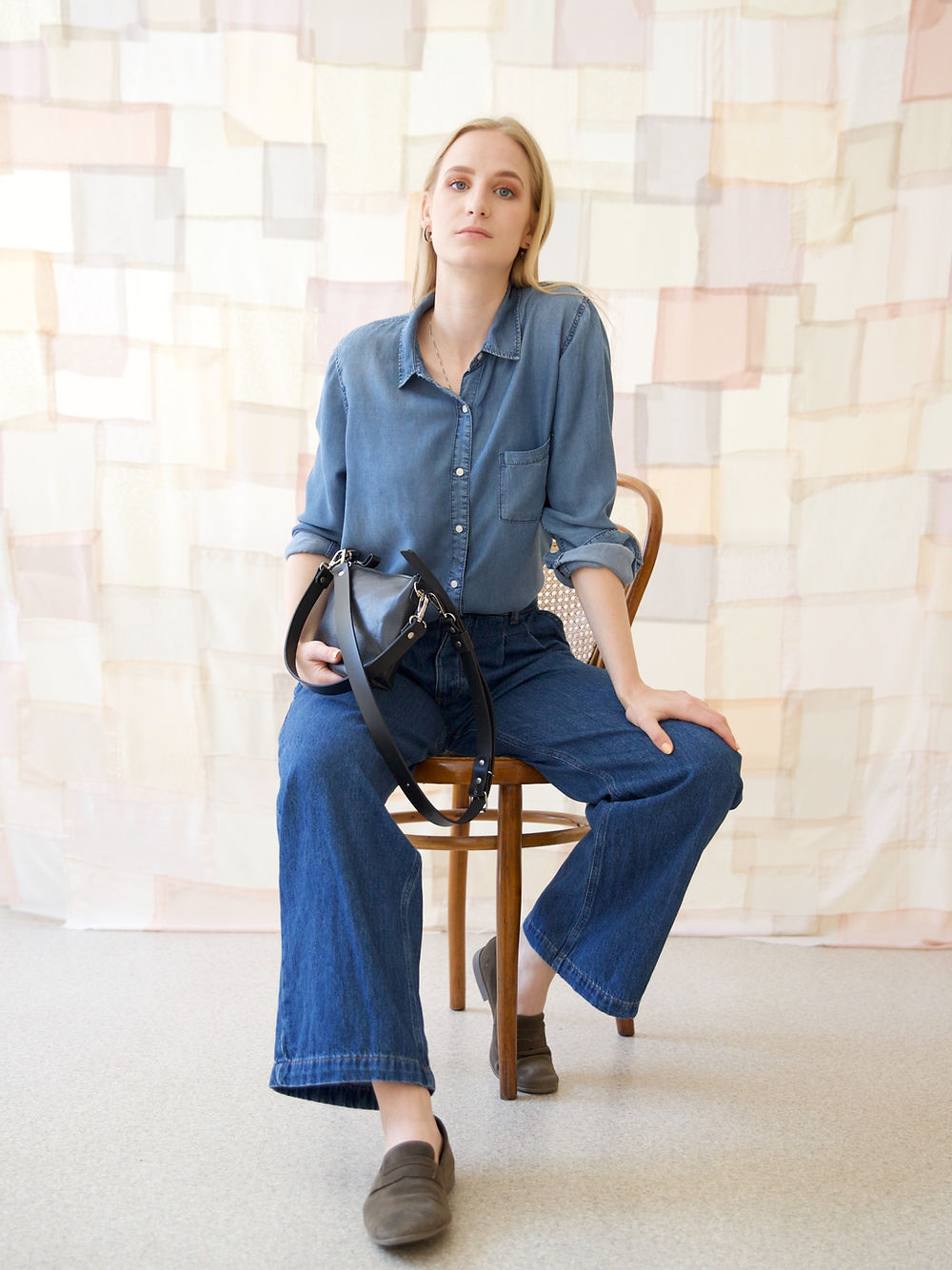 Black Leather Bag with Two Handles