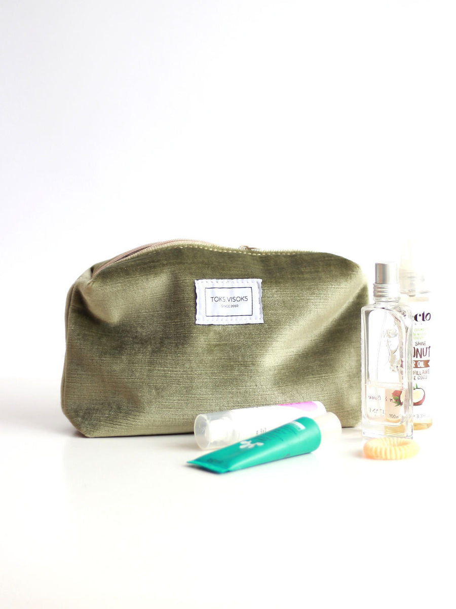 LORNA Makeup Bag - Olive Velvet