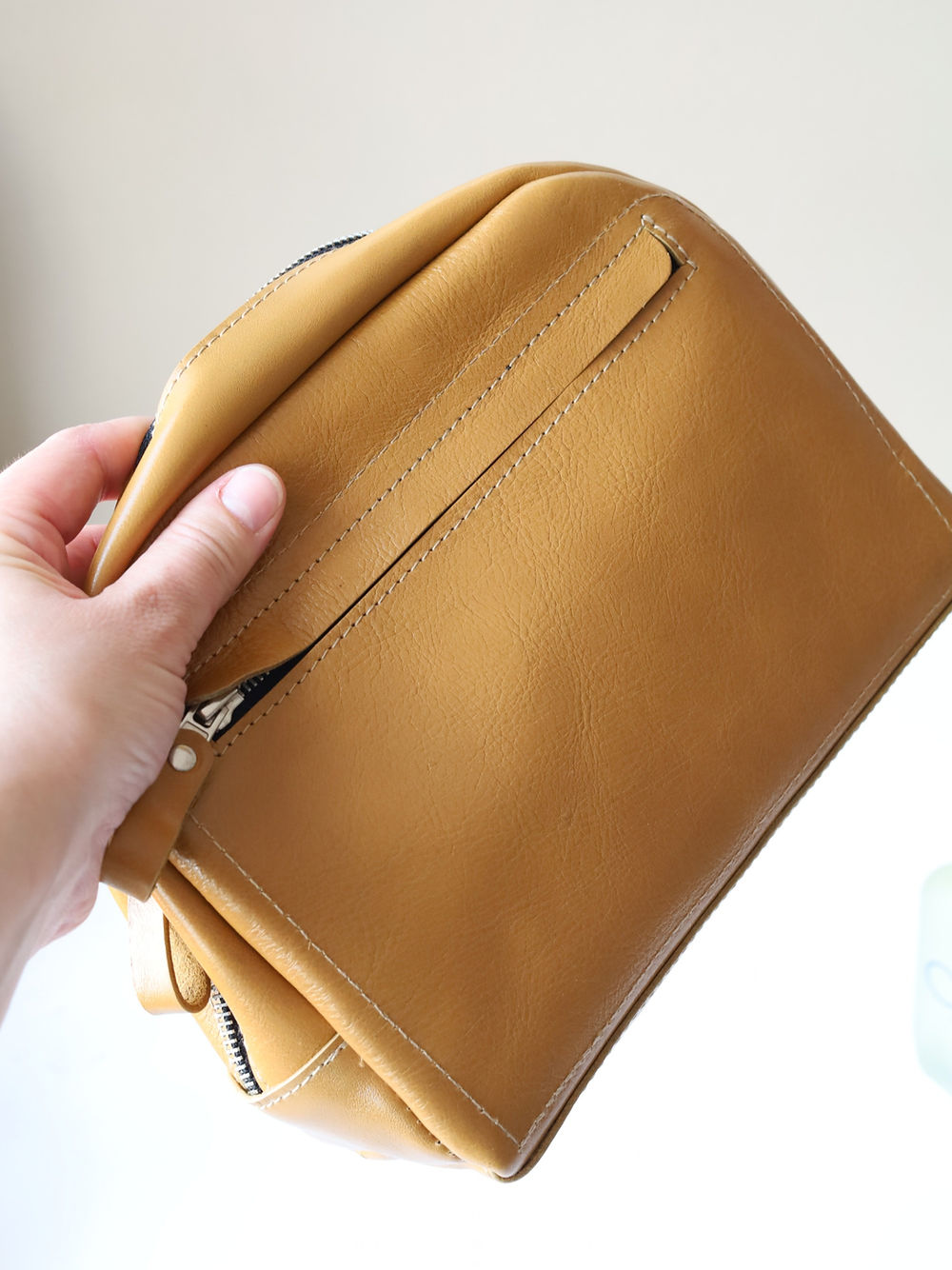 Mustard Leather Toiletry Travel Bag