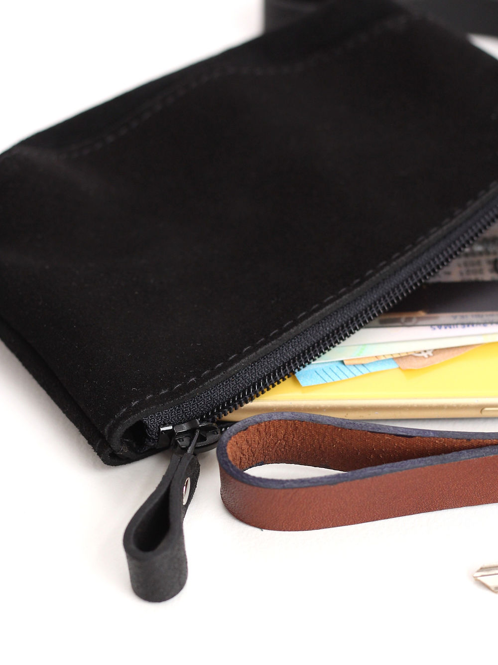 Black Suede Unisex Pouch Wallet