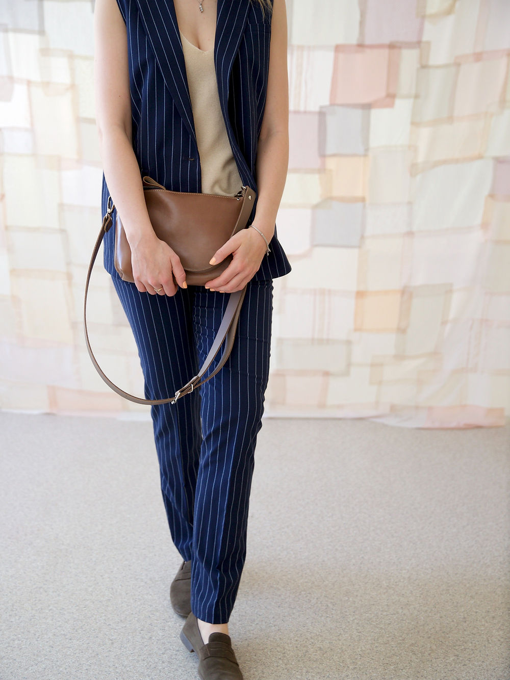 Leather Bag with Two Handles Cappuccino