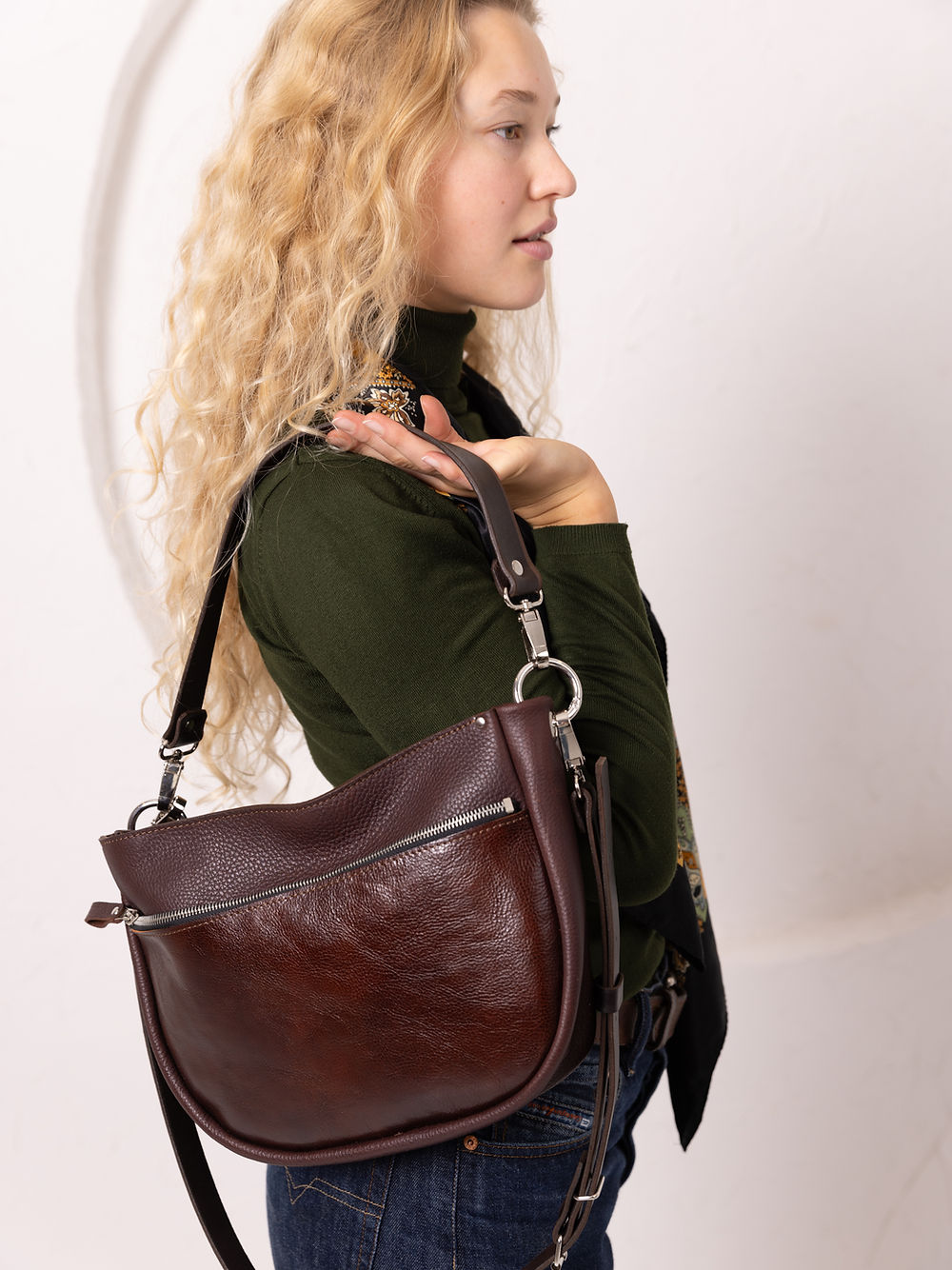 Brown and Cognac Leather Handbag