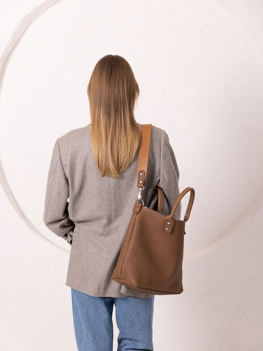 Cappuccino Leather Shoulder Handbag