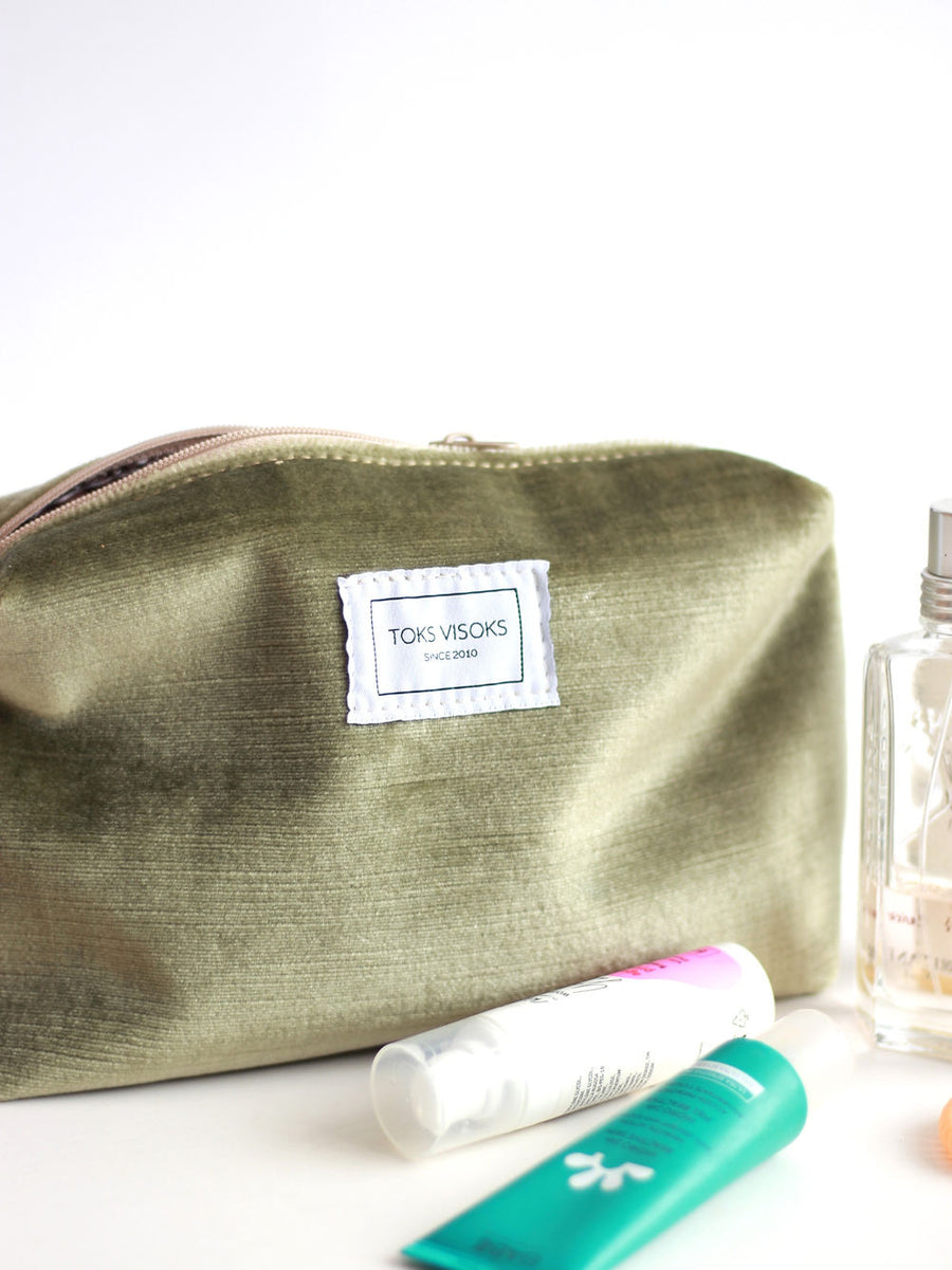 LORNA Makeup Bag - Olive Velvet