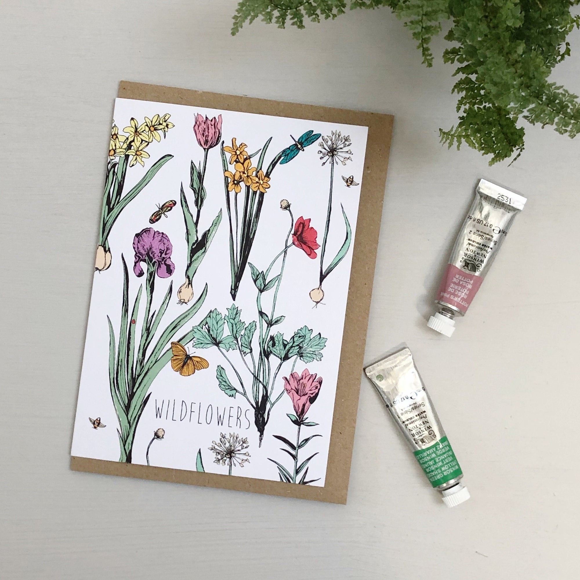 Hand-Drawn Pressed Flowers Greeting Card