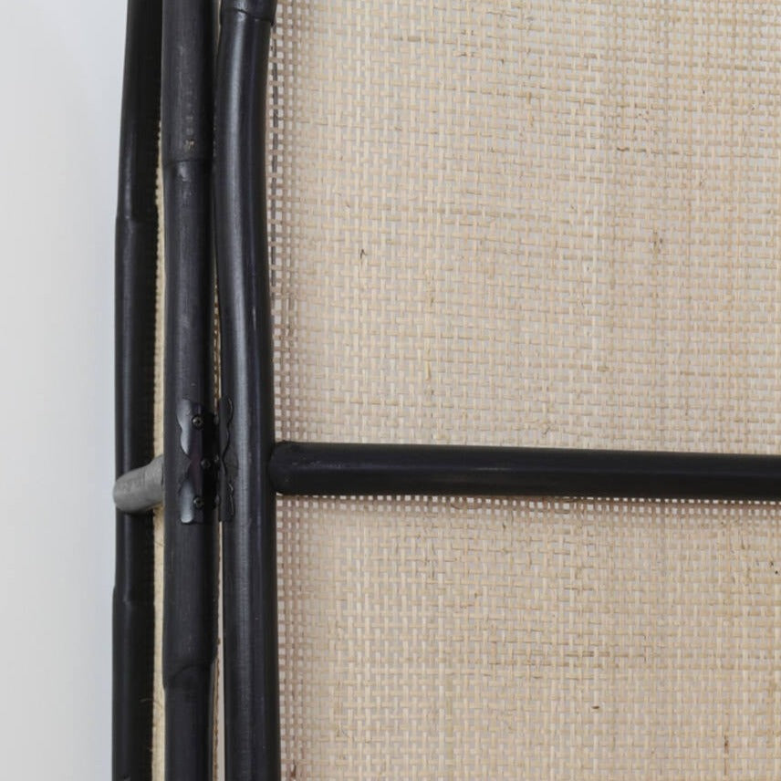 Luxury natural black rattan room divider, elegant webbed screen for stylish living space separation by Ella James at brixbailey.com
