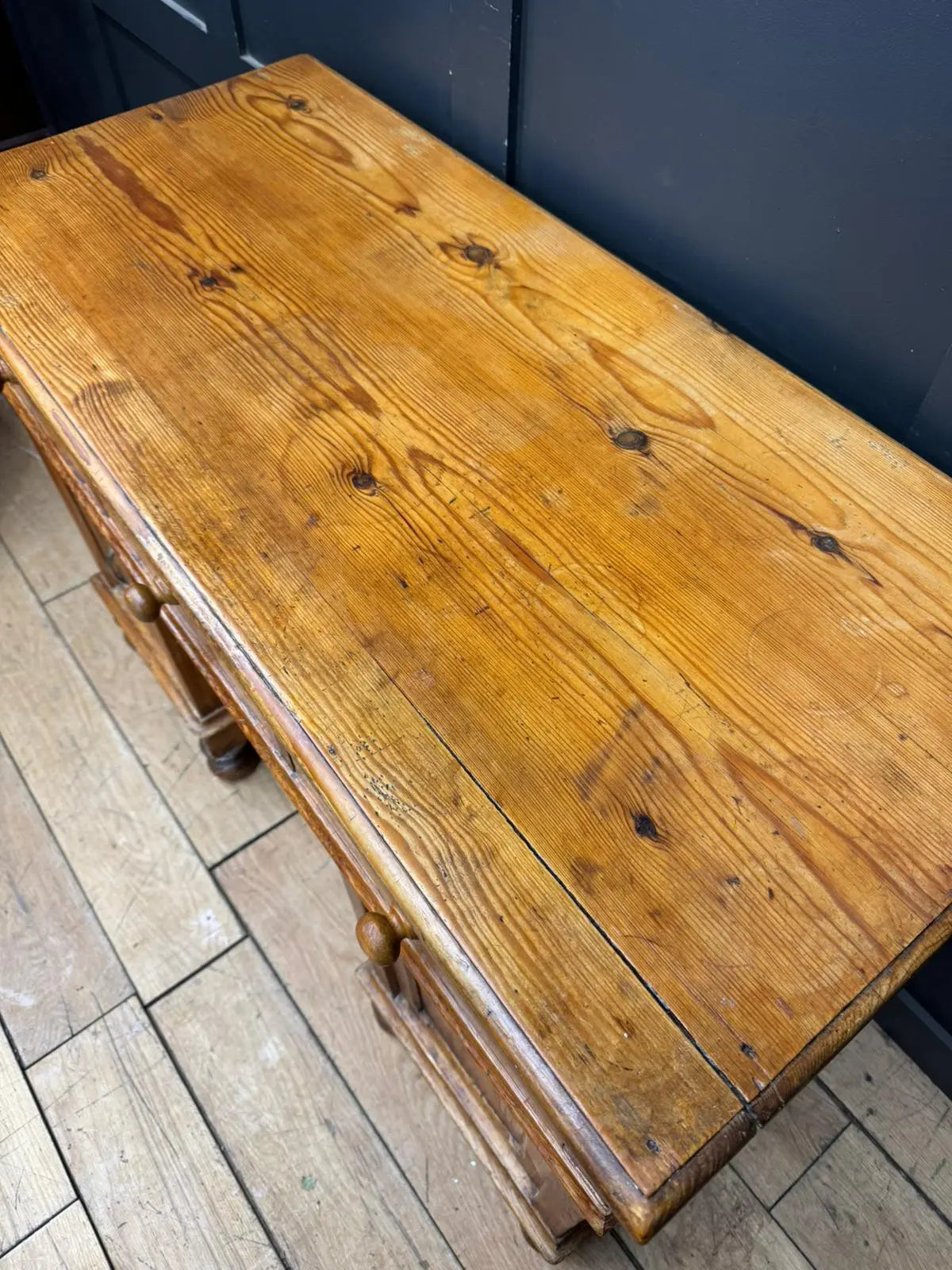 Antique Pine Pedestal Desk Dressing Table with Cupboards &amp; Drawers