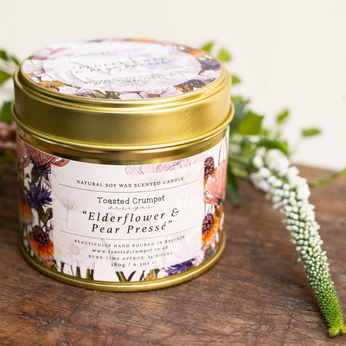 Elderflower &amp; Pear Presse Candle in a Matt Gold Tin