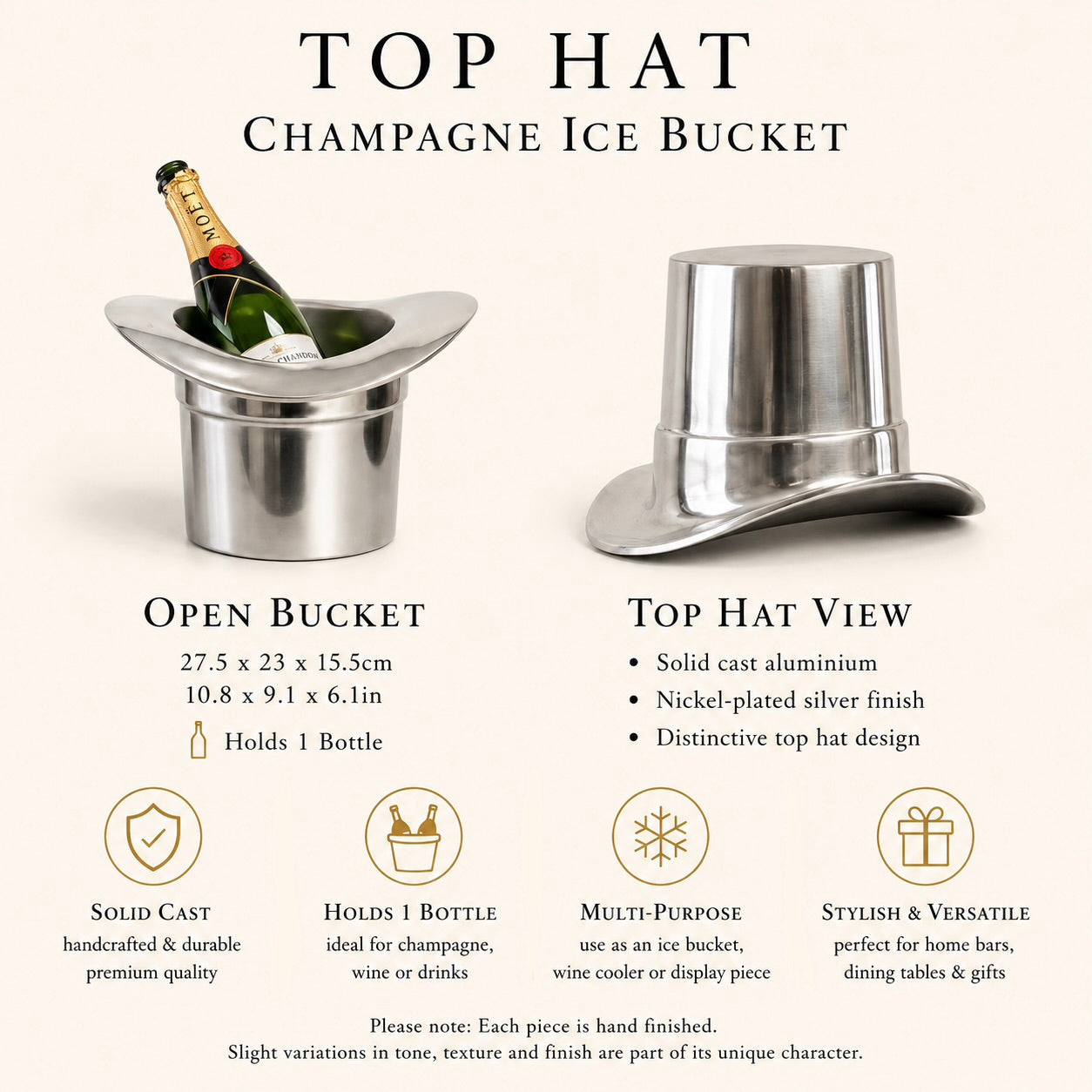 Top Hat Champagne Ice Bucket | Solid Cast Aluminium Wine &amp; Bottle Cooler