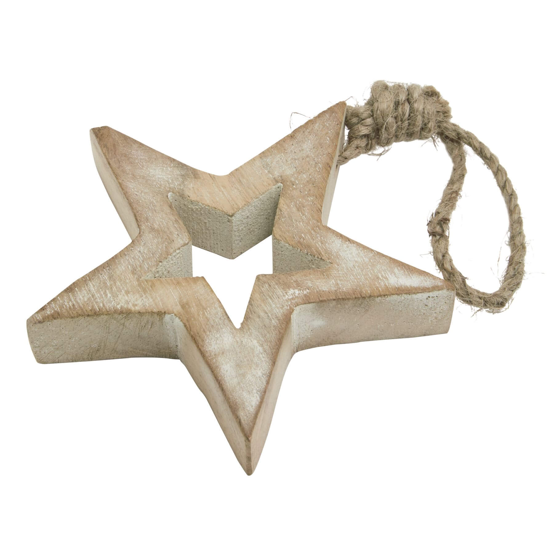 Small Whitewashed Wooden Star Decoration