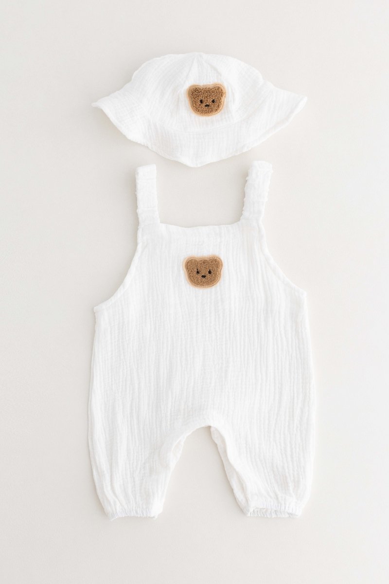 The Bear Set Hat &amp; Romper White