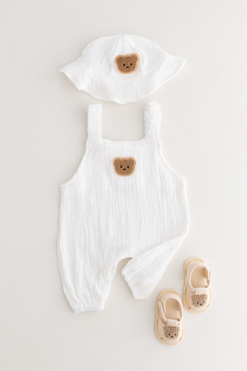 The Bear Set Hat &amp; Romper White