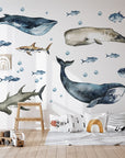 Sharks & Whales Decal Set - Sperm, Humpback, Blue, Hammerhead Shark + More - Watercolour Effect Stickers - Ocean Theme