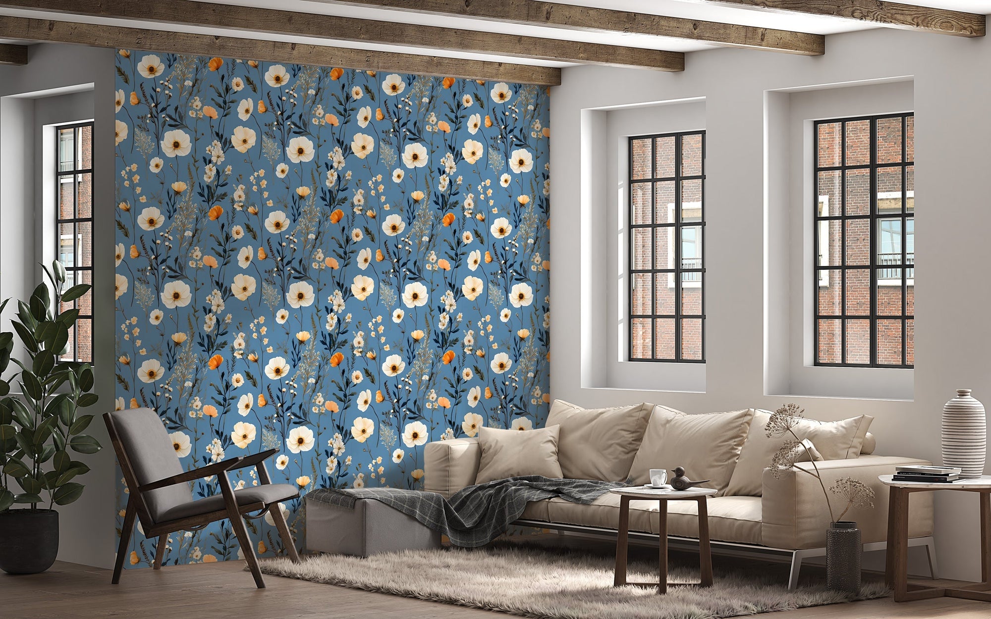 Wild Flower Field Botanical Wallpaper