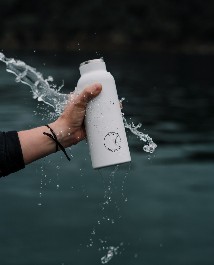 Premium Arctic Bottle, double-wall vacuum-insulated stainless steel water bottle, eco-friendly bamboo lid, keeps drinks hot or cold, BPA-free, leak-proof, biodegradable packaging by Arcticus at brixbailey.com