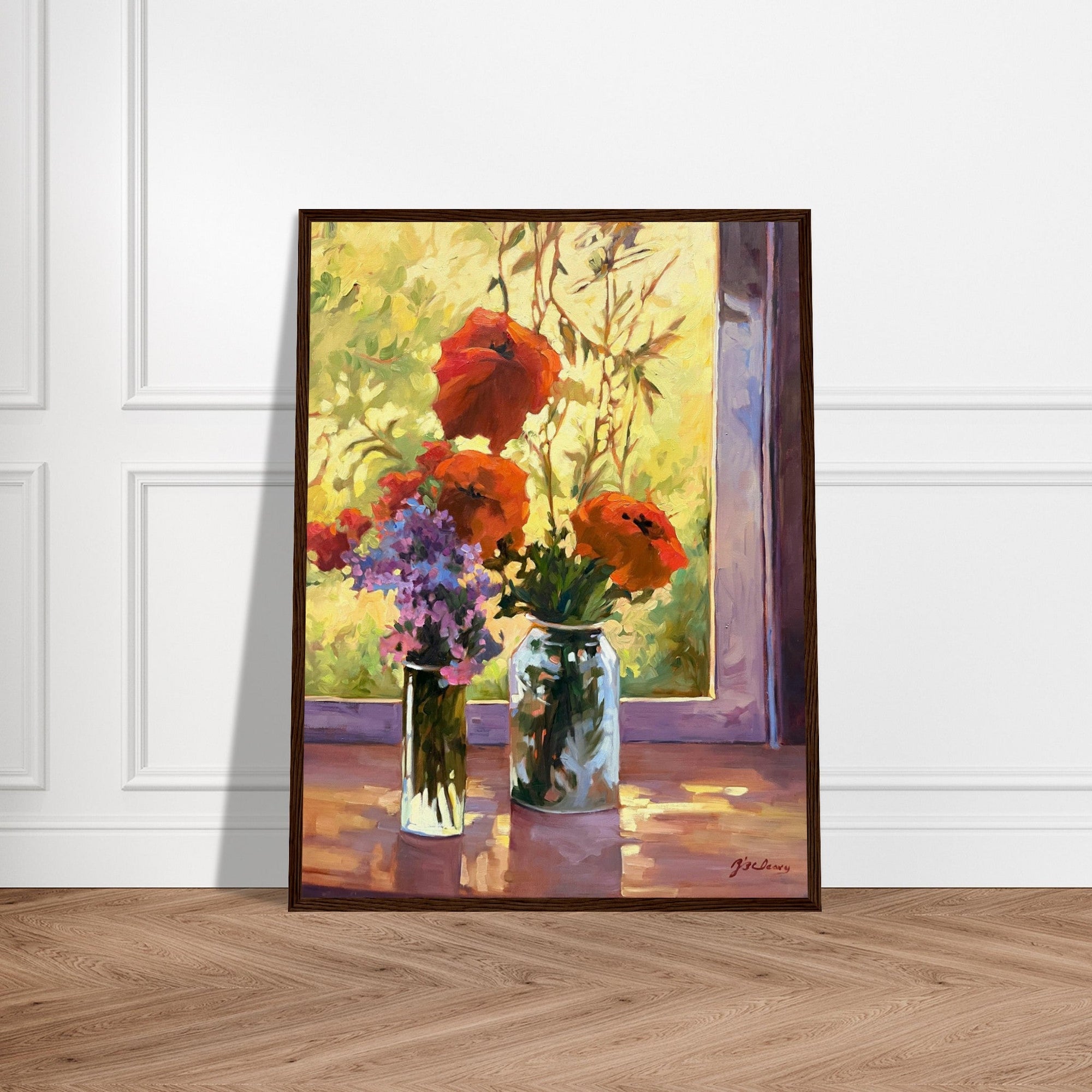 &quot;Morning Light Poppies&quot; Still Life Floral | 18x24 inch Wooden Framed Art Print | Original Artwork by American Artist Barbara Cleary