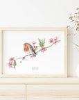 Robin and Blossom Personalised Watercolour Print