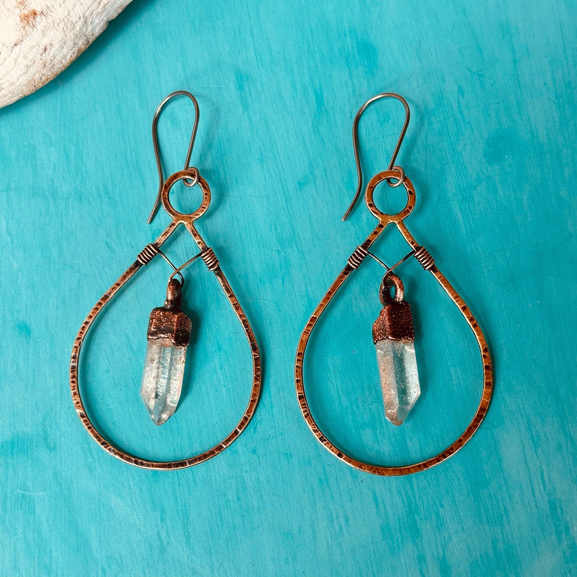 Quartz Earrings - Bronze Boho Hoops | Handmade by Blackbird &amp; Sage