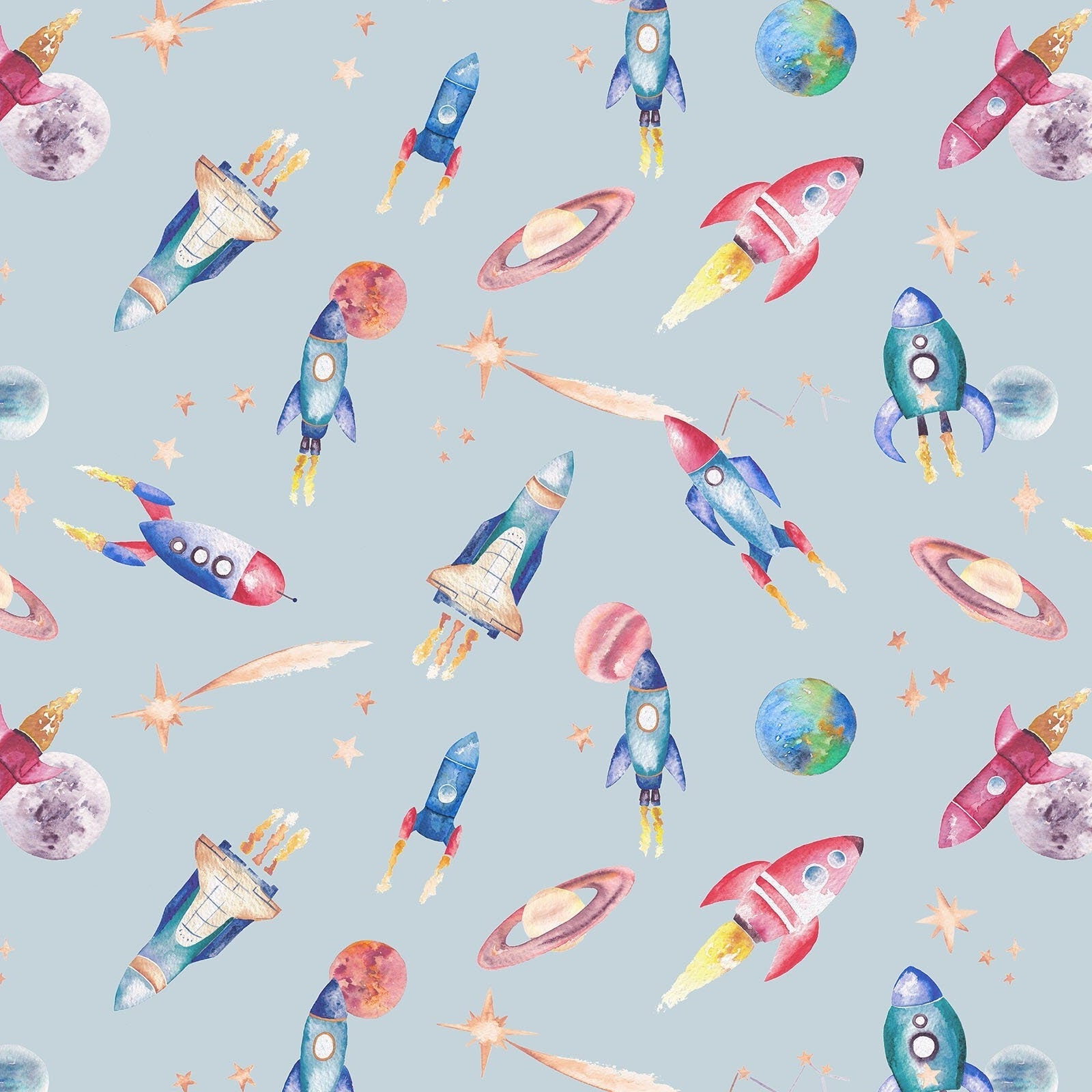 Watercolour Space Wallpaper | Rockets, Planets &amp; Stars