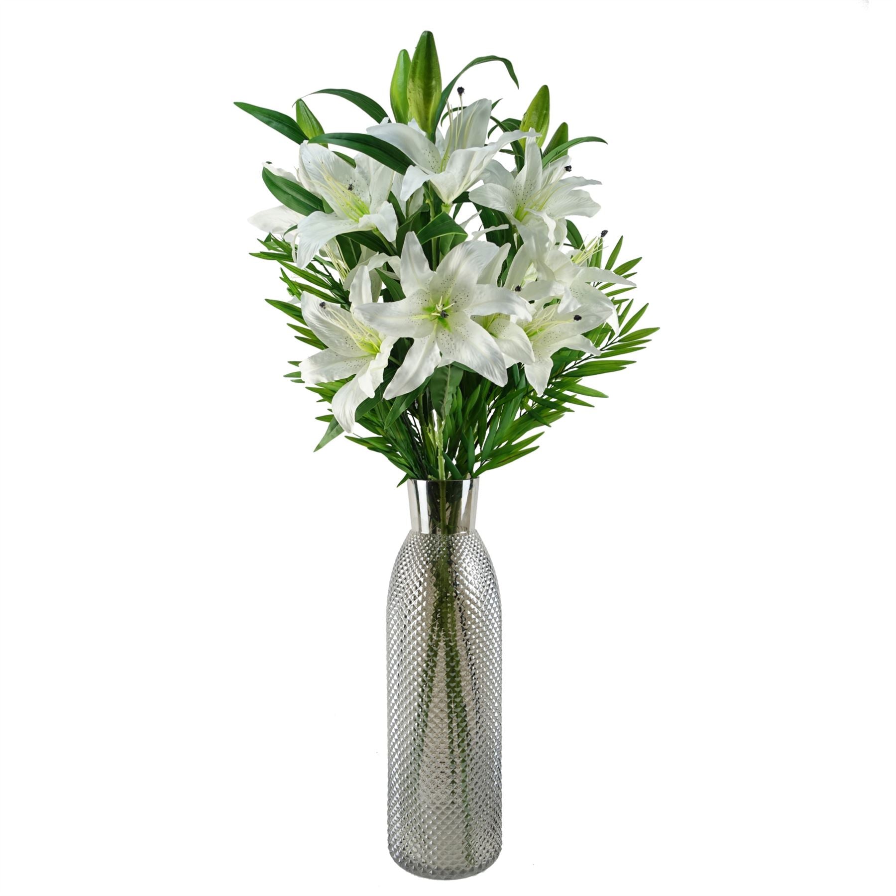 Pack of 6 x Artificial Flowers Large White Lily Stem - 3 Flowers 100cm-4