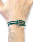 Green Leather Bracelet with Sterling Silver Anchor Clasp