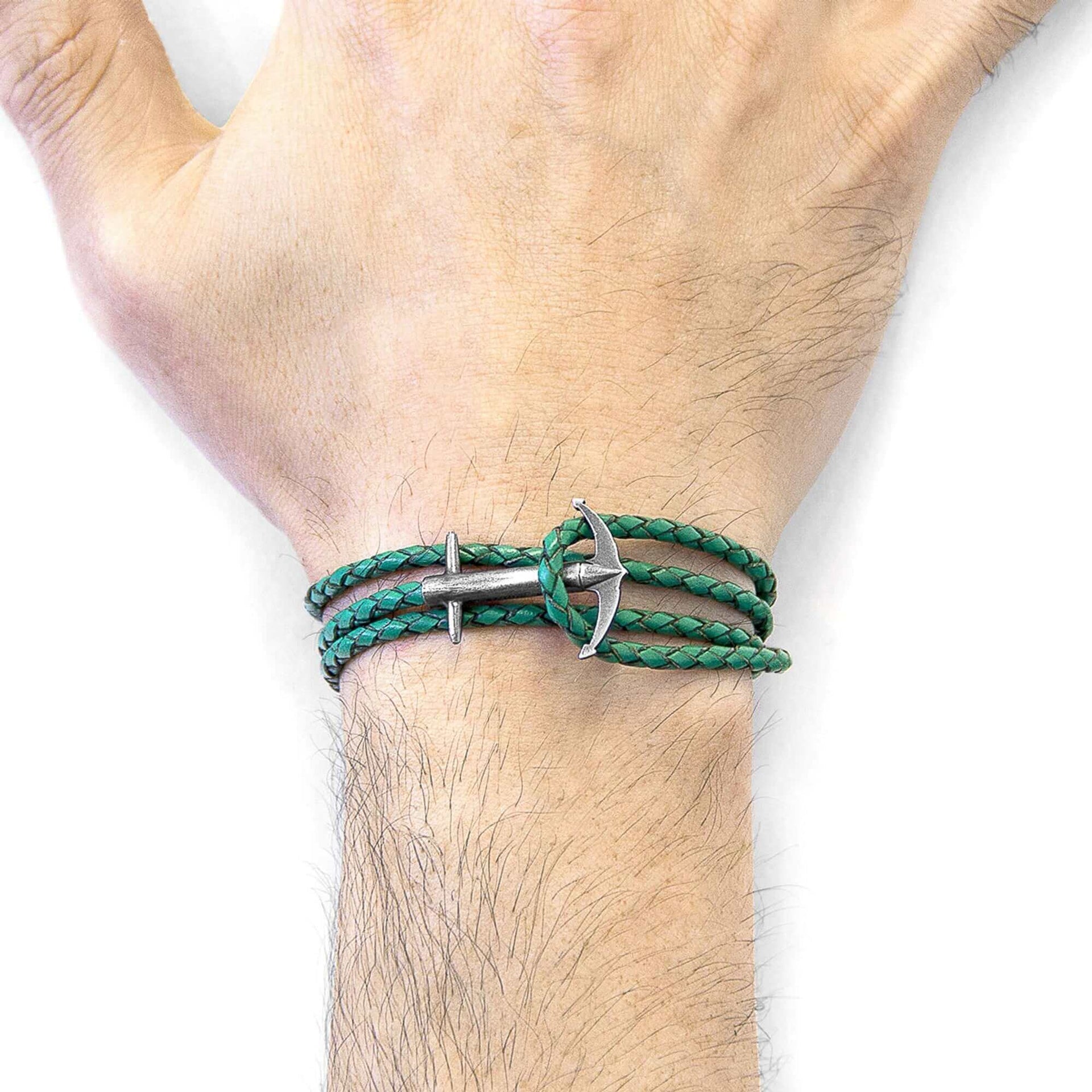 Admiral Anchor Silver & Braided Leather Bracelet - Ethically Handcrafted in Britain by ANCHOR & CREW at www.brixbailey.com