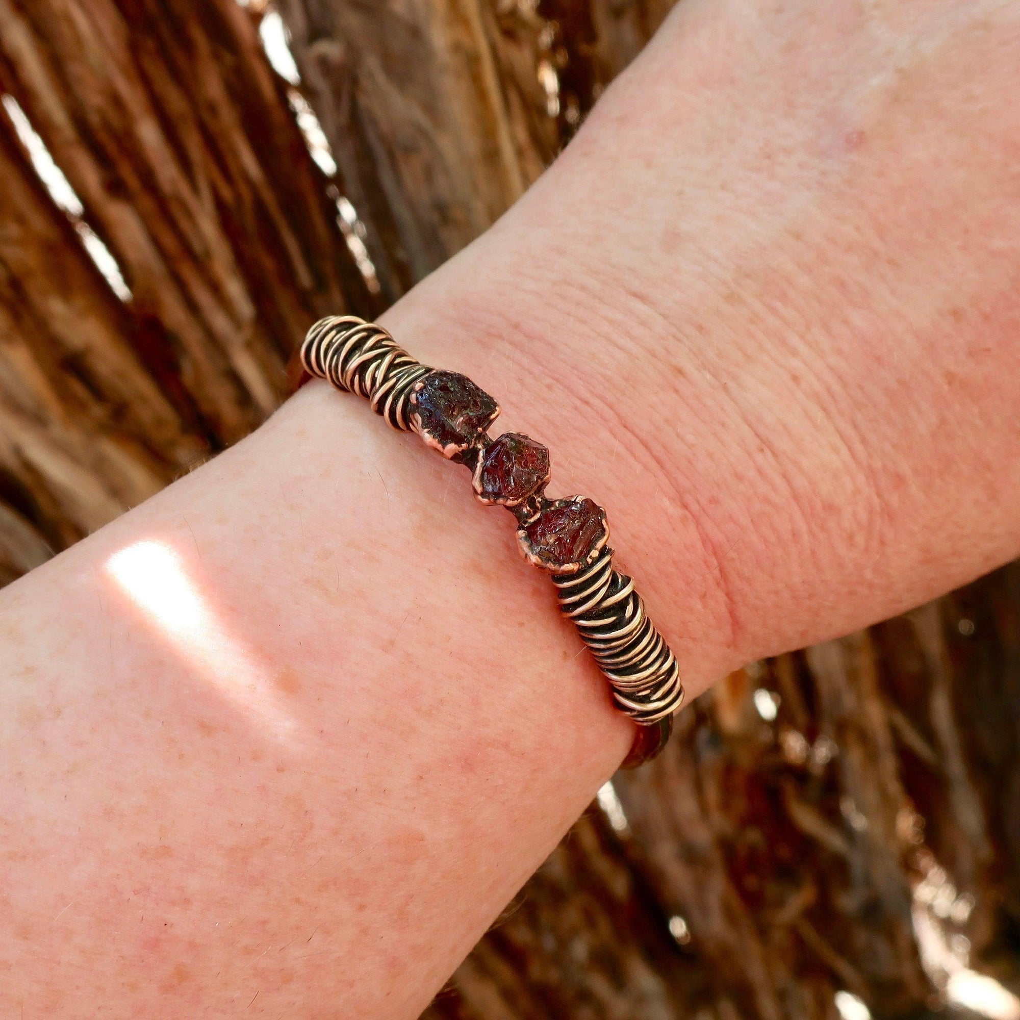 Raw Garnet Copper Cuff – January Stone | Handmade by Blackbird &amp; Sage