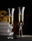 Stemmed Skeleton Champagne Flute Glass | Set of 2 | 7.5oz Halloween Skeleton Glasses 10" H, Goth Gifts, Skeleton Gifts, Skeleton Decor, Spooky Wine Gift Set, Perfect for Halloween Themed Parties-1