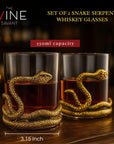 Snake Serpent Whiskey Glasses - 2 Glass Set Gold Design Unique Reptile Inspired Barware for Themed Parties Gothic Décor Snake Lover Gifts or Spooky Drinking Glasses Perfect for Cocktails and Spirits-1