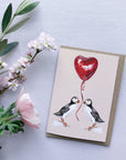 Puffin love watercolour greetings card