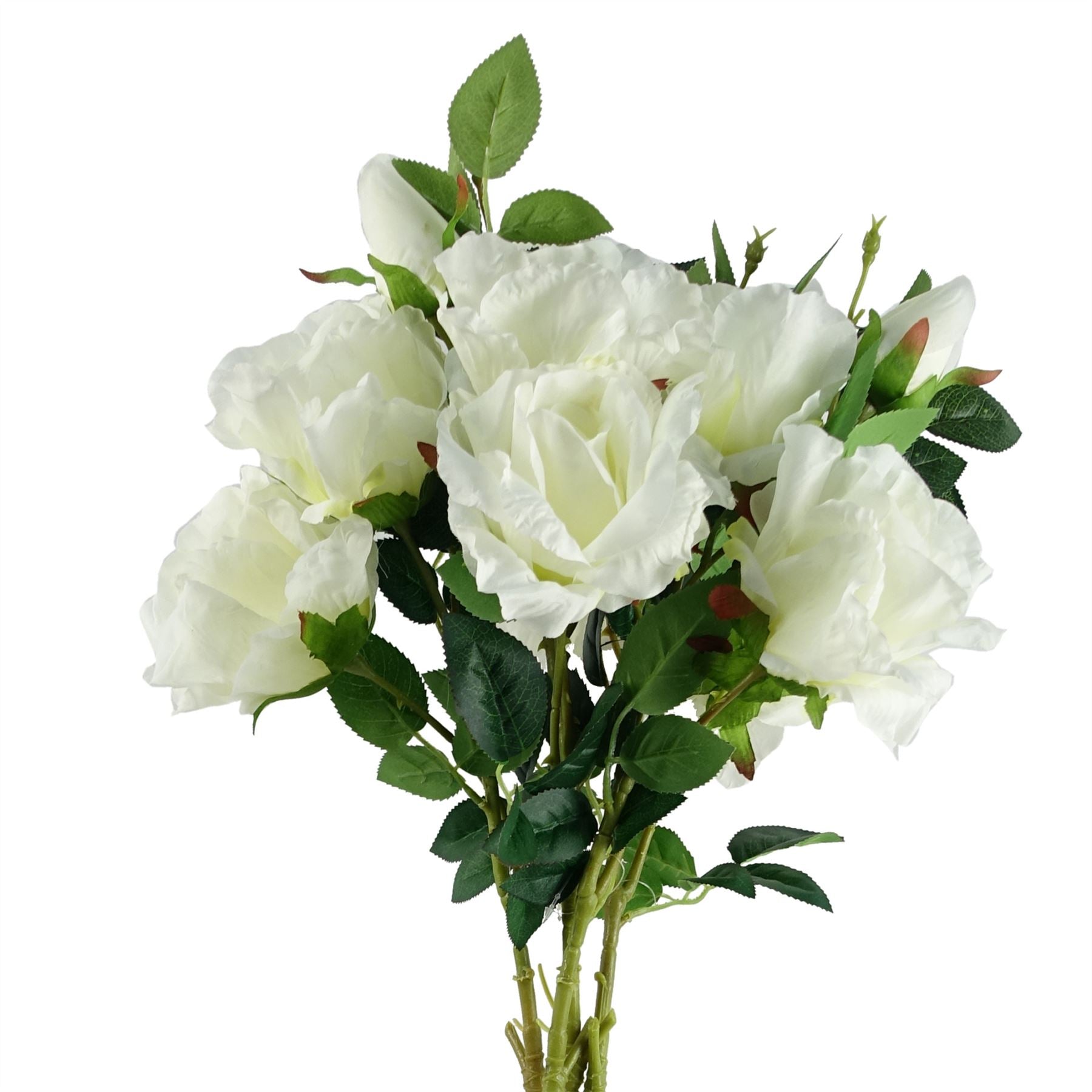 Pack of 6 x Artificial Flowers White Rose Stem - 3 flowers 80cm-0