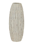 Tall Washed Cream Ceramic Ribbed Vase