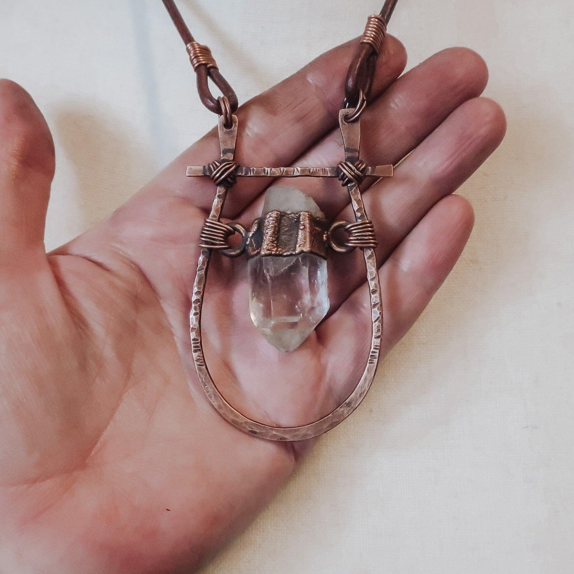 Quartz Pendant – Copper Boho Necklace | Handmade by Blackbird &amp; Sage